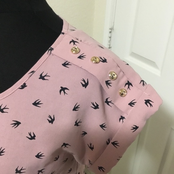 Paper moon Sparrow top, mauve, black sparrows, size M - Picture 2 of 5